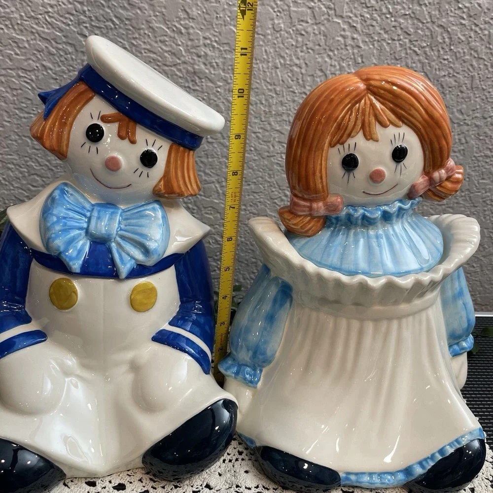Vtg Metlox Poppytrail Raggedy Ann & Andy Ceramic Cookie Jars Pair Ca Pottery 60s